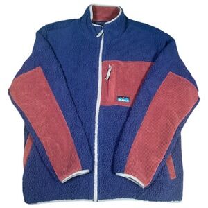 KAVU Wayside Patchwork Multicolor High Pile Fleece Jacket Size XL
